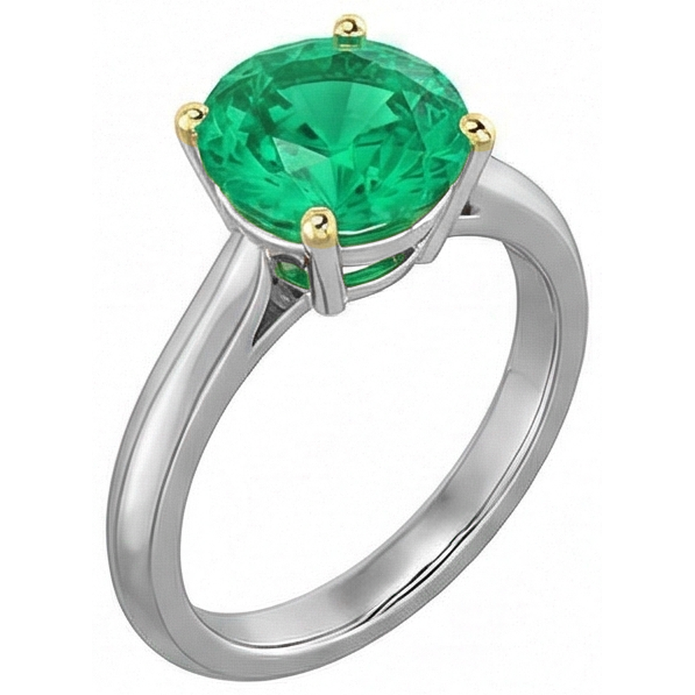Émeraude Bague Pierre Précieuse 3 carats Or Deux Tons 14 Carats – vue de côté