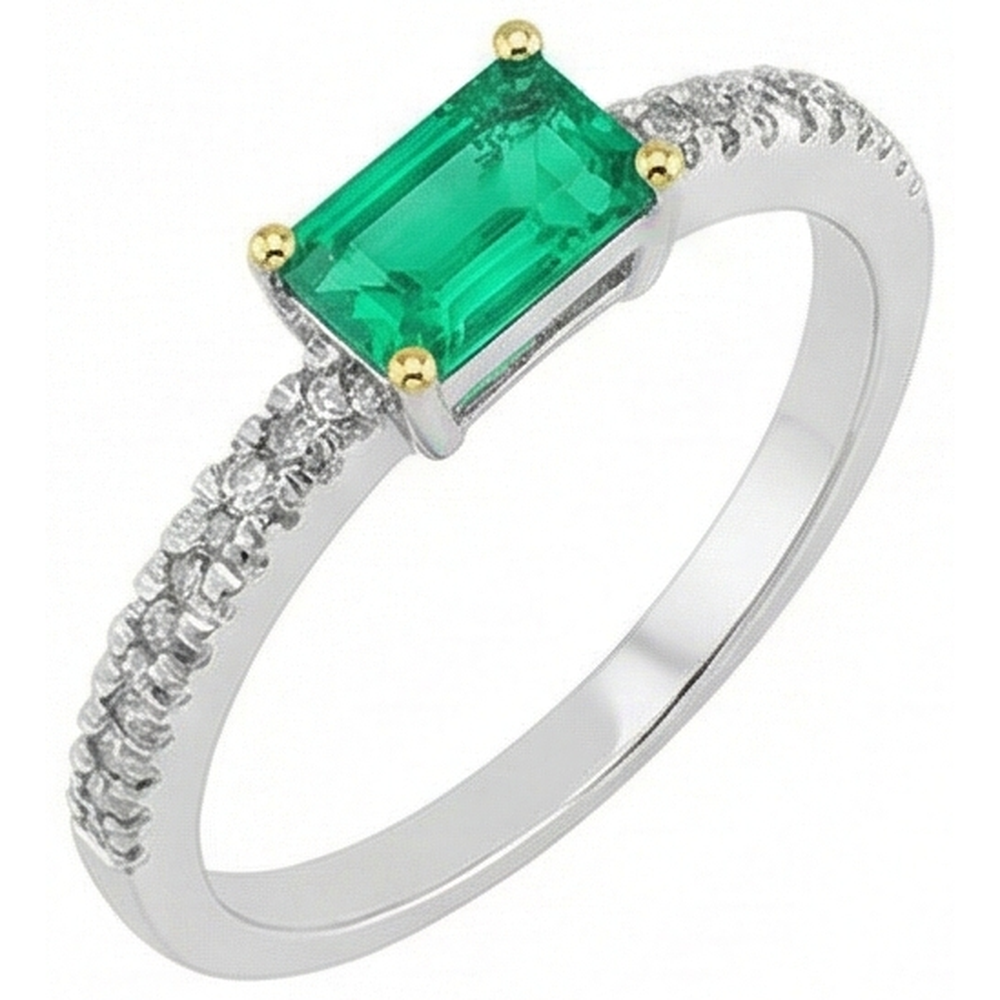 Émeraude Colombienne Bague Pierre de Couleur 1 carats Or Bicolore 14 Carats – vue de face