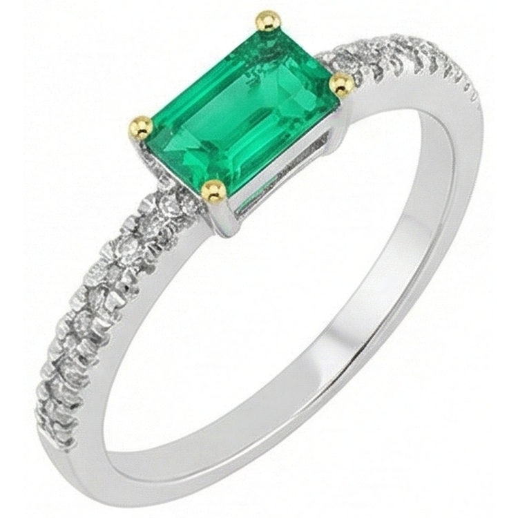 Émeraude Colombienne Bague Pierre de Couleur 1 carats Or Bicolore 14 Carats – vue de face