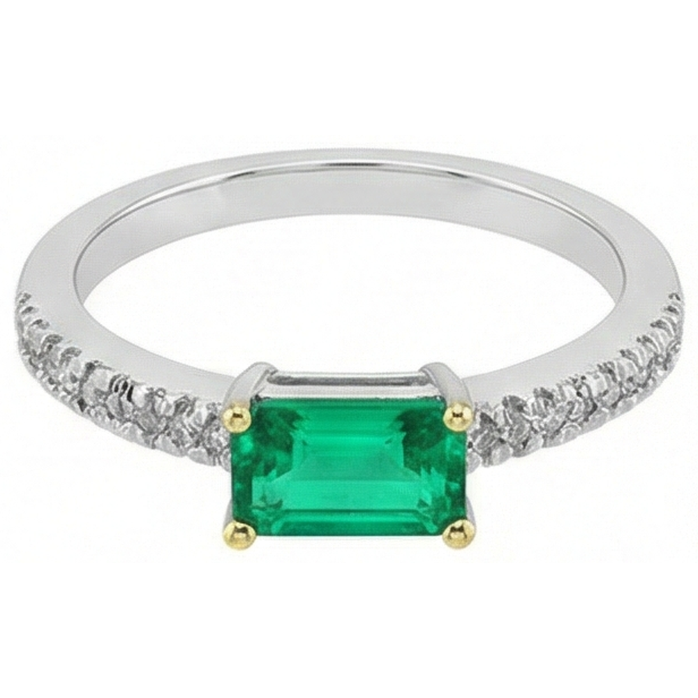 Émeraude Colombienne Taille à Degrés Bague Pierre de Couleur en Or Bicolore 14 Carats – vue de côté