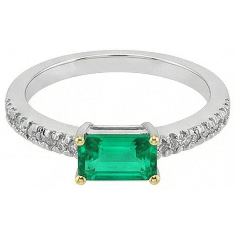 Émeraude Colombienne Taille à Degrés Bague Pierre de Couleur en Or Bicolore 14 Carats – vue de côté
