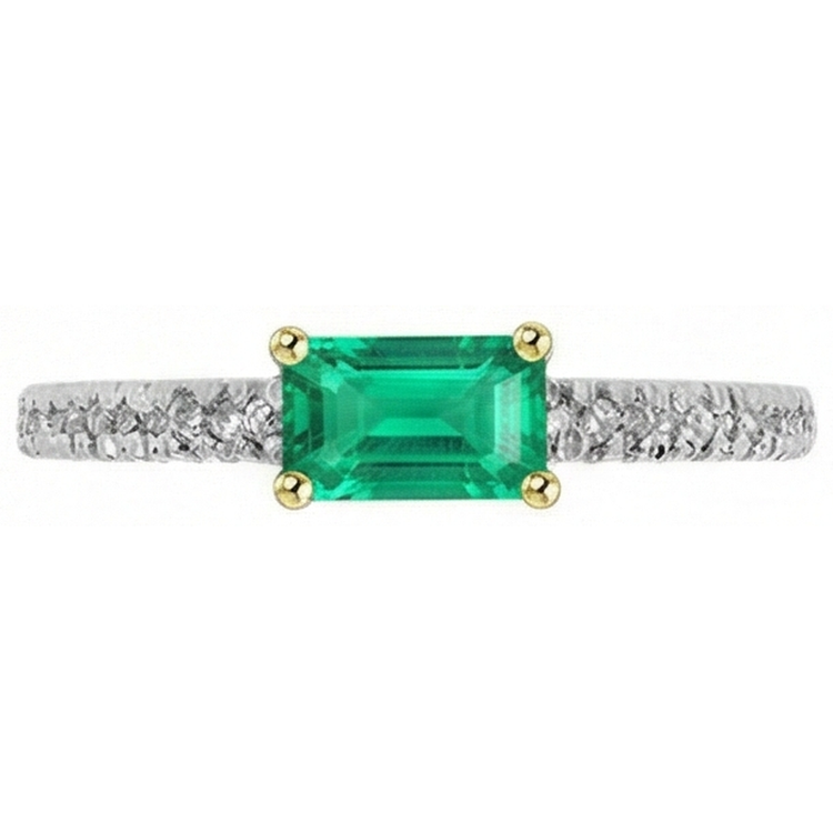Taille à Degrés Émeraude Colombienne bague en Or Bicolore 14 Carats – vue d'angle