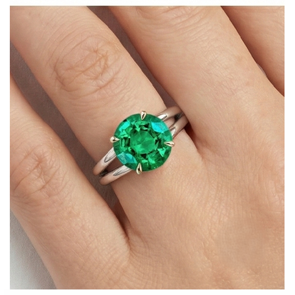 Émeraude Fine Bague Pierre de Couleur 4-carats Or 14K Bicolore – vue détaillée