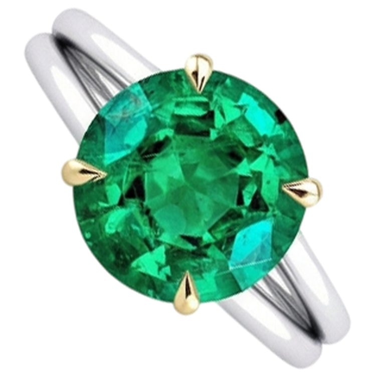 Émeraude Fine Bague Pierre de Couleur 4-carats Or 14K Bicolore – vue de côté