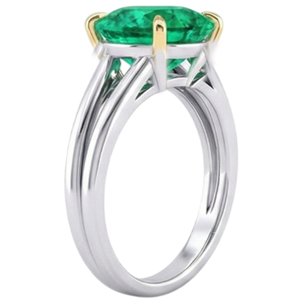 Émeraude Fine Bague Pierre de Couleur 4-carats Or 14K Bicolore – vue de profil