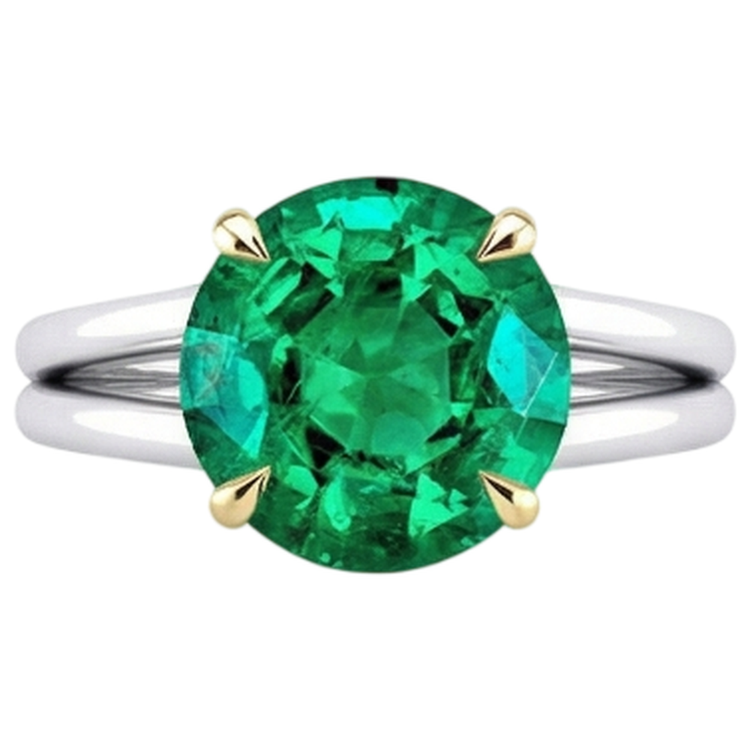 Taille Ronde Émeraude Fine bague en Or 14K Bicolore – vue d'angle