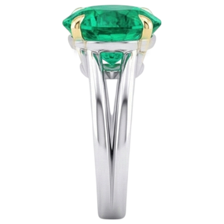 Émeraude Fine Bague Pierre de Couleur 4-carats Or 14K Bicolore – vue de dessus