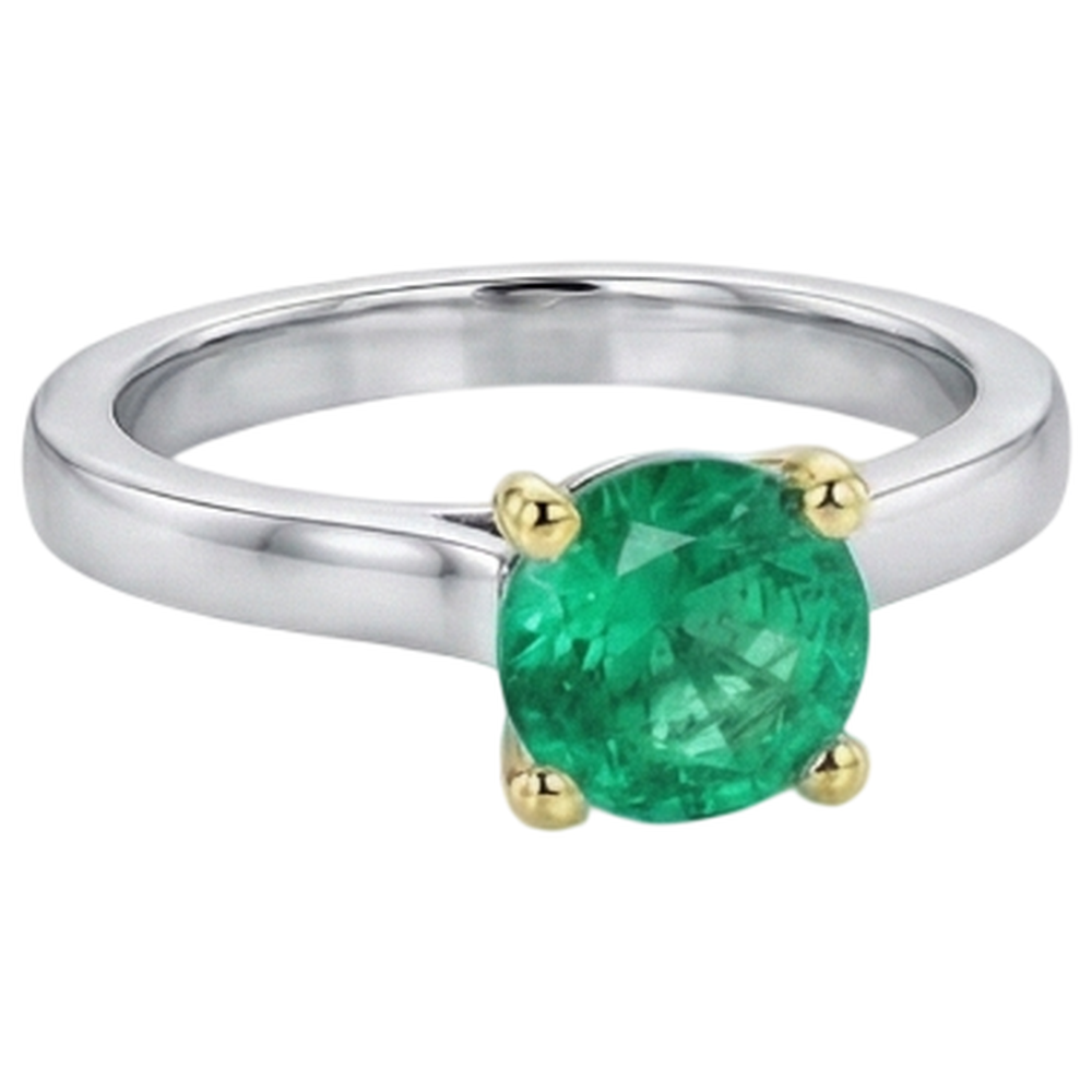 Bague avec Gemme Or Bicolore 14 Carats avec Émeraude Fine – vue de dessus