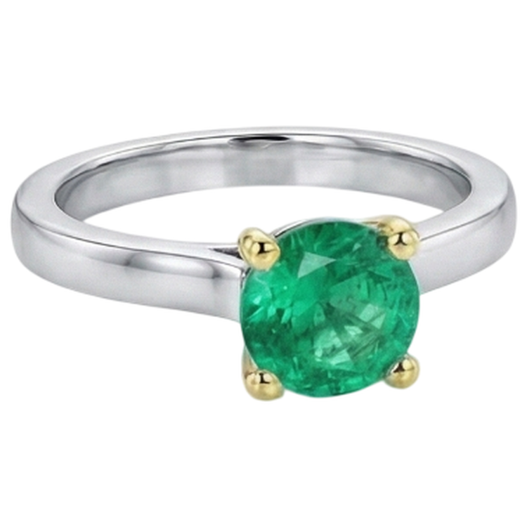 Bague avec Gemme Or Bicolore 14 Carats avec Émeraude Fine – vue de dessus