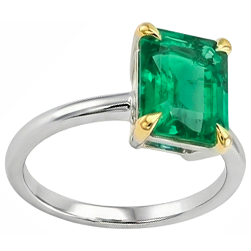Émeraude Bague avec Gemme 2 carats Or Bicolore 14 Carats – vue de côté