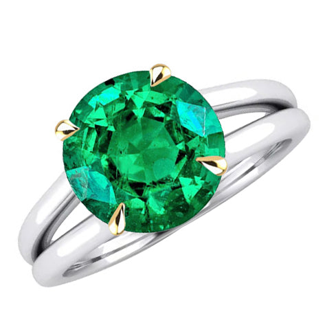 Émeraude Fine Bague Pierre de Couleur 4 carats Or 14K Bicolore – vue principale