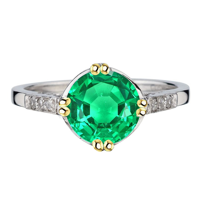 Émeraude Fine Bague avec Gemme 3,50-carats Or 14K Bicolore – vue principale