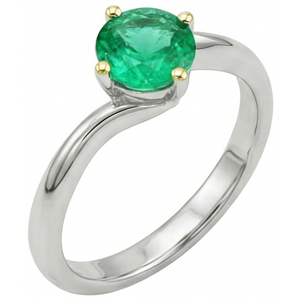 Bague Pierre Précieuse Or Deux Tons 14 Carats avec Émeraude Colombienne – vue de face