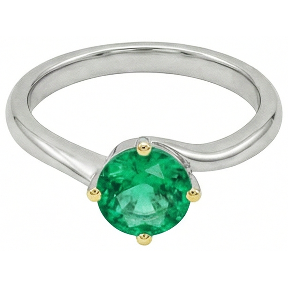 Bague Pierre Précieuse Or Deux Tons 14 Carats avec Émeraude Colombienne – vue d'angle