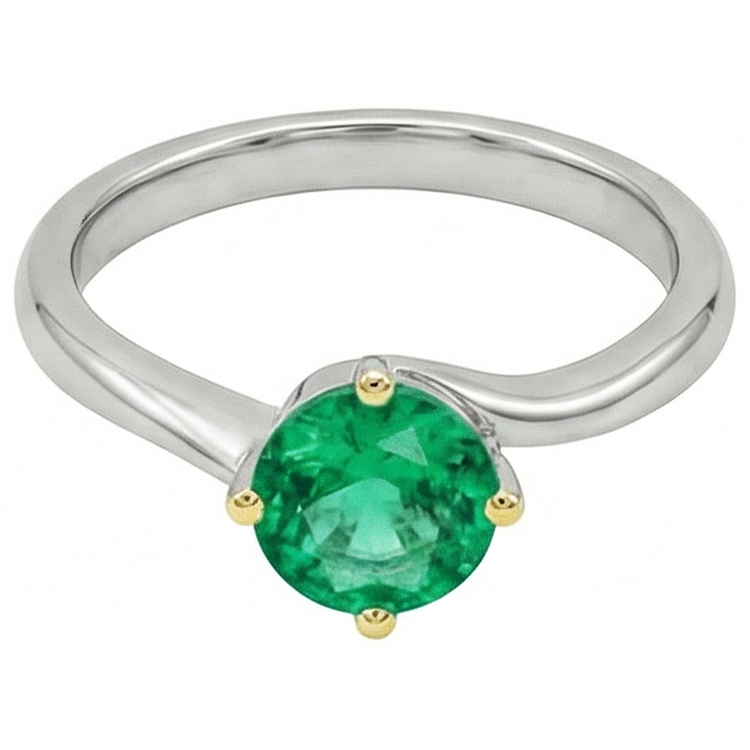 Bague Pierre Précieuse Or Deux Tons 14 Carats avec Émeraude Colombienne – vue d'angle