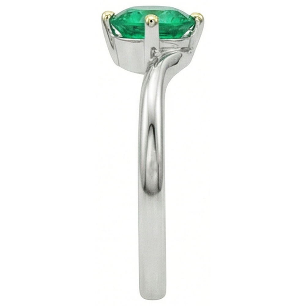 Émeraude Colombienne Taille Brillant Bague Pierre Précieuse en Or Deux Tons 14 Carats – vue de profil