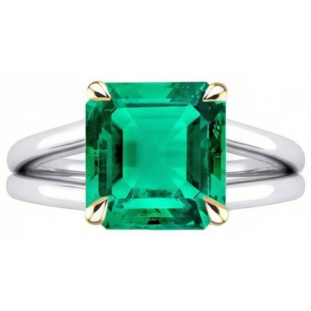 Émeraude Bague avec Gemme 5-carats Or 14K Bicolore – vue de côté