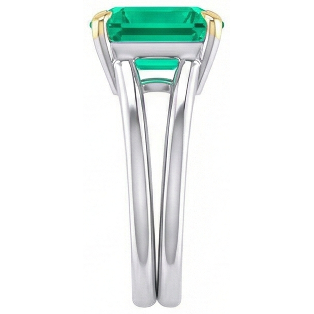 Émeraude Bague avec Gemme 5 carats Or 14K Bicolore – vue de profil