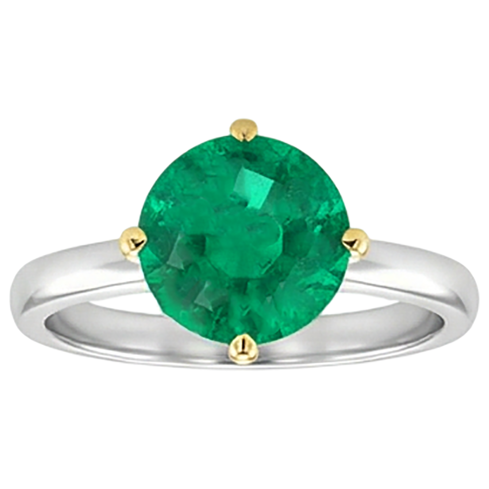 Émeraude Colombienne Taille Brillant Bague avec Gemme en Or Bicolore 14 Carats – vue de face