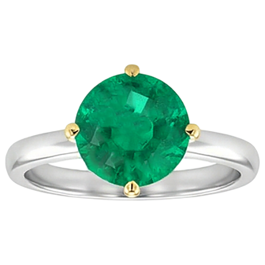 Émeraude Colombienne Taille Brillant Bague avec Gemme en Or Bicolore 14 Carats – vue de face