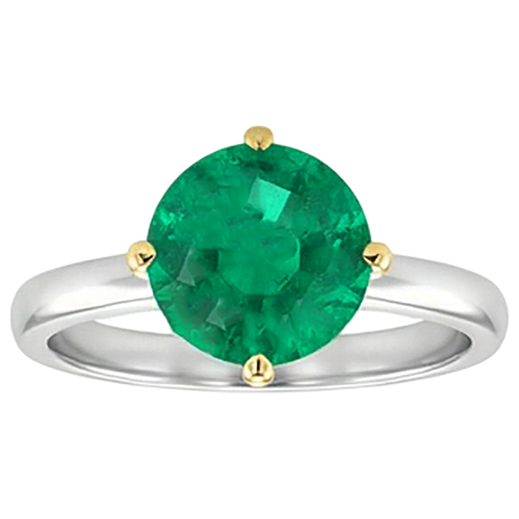 Émeraude Colombienne Taille Brillant Bague avec Gemme en Or Bicolore 14 Carats – vue de face