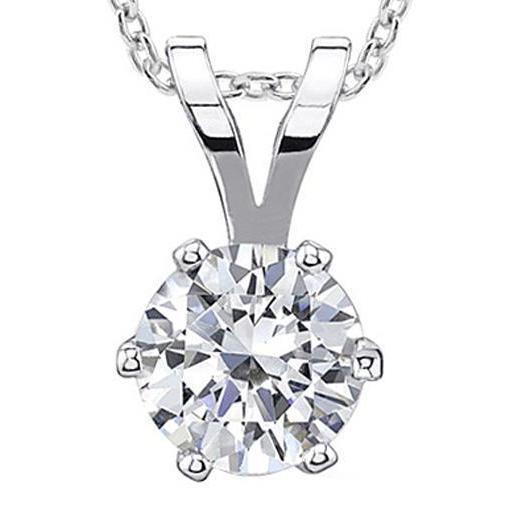 Six Prong Set Solitaire Véritable Diamant Collier Pendentif 1.50 Carat WG 14K