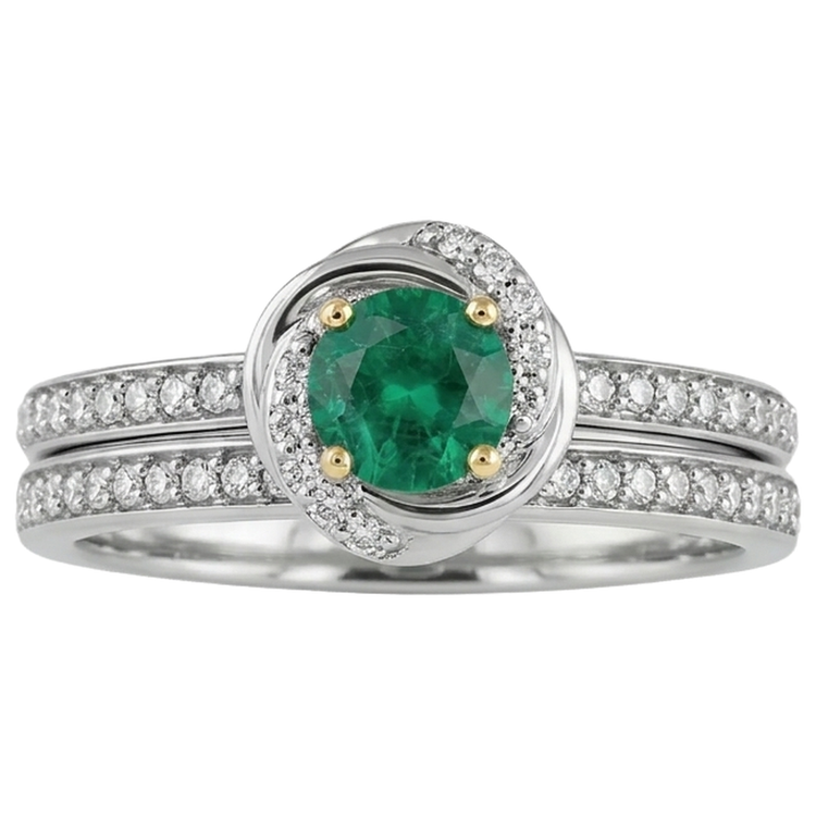 Émeraude Colombienne Bague Nuptiale 0,50 carats Or 14K Bicolore – vue de face