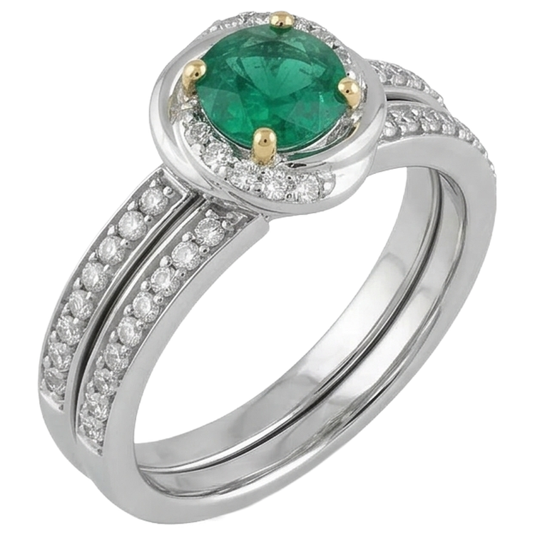 Émeraude Colombienne Bague Nuptiale 0,50-carats Or 14K Bicolore – vue d'angle