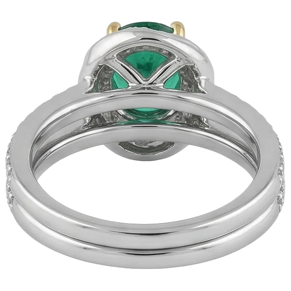 Bague Nuptiale Or 14K Bicolore avec Émeraude Colombienne – vue de dessus