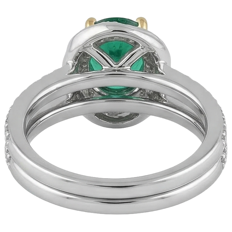 Bague Nuptiale Or 14K Bicolore avec Émeraude Colombienne – vue de dessus