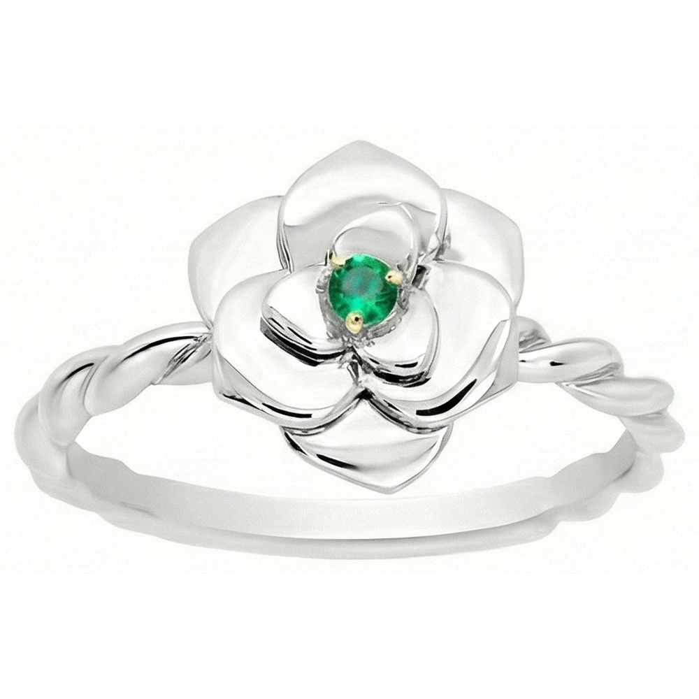 Émeraude Fine Taille Brillant Bague Pierre Précieuse en Or Deux Tons 14 Carats – vue de face
