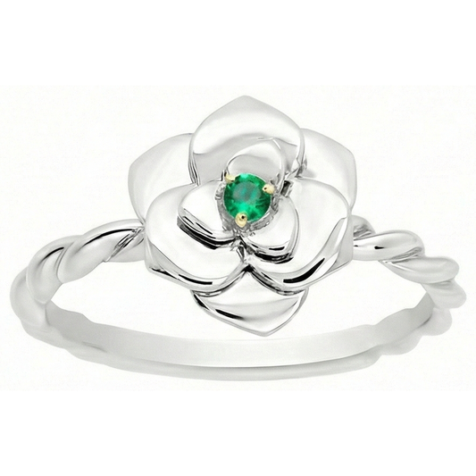 Émeraude Fine Taille Brillant Bague Pierre Précieuse en Or Deux Tons 14 Carats – vue de face