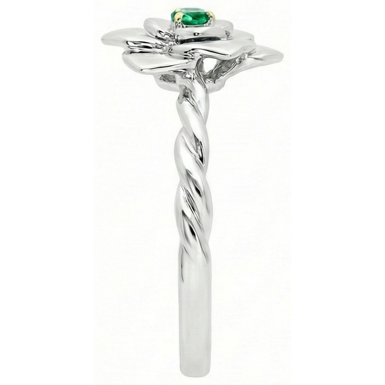 Bague Pierre Précieuse Or Deux Tons 14 Carats avec Émeraude Fine – vue d'angle