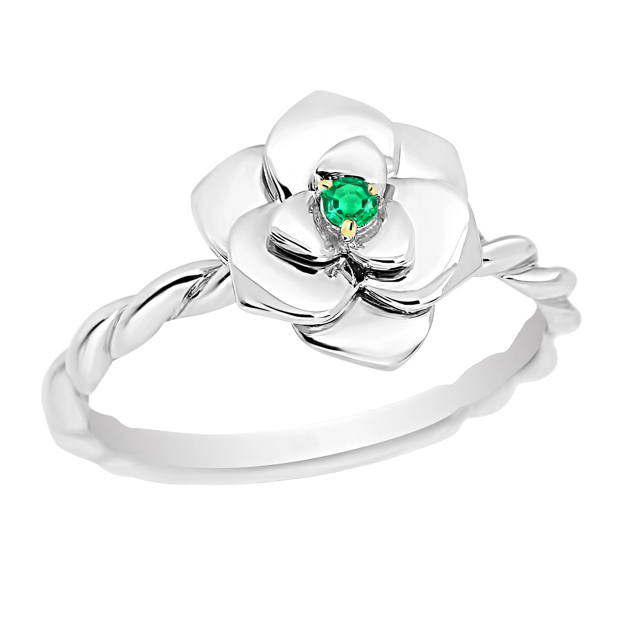 Émeraude Fine Bague Pierre Précieuse 0,50 carats Or Deux Tons 14 Carats – vue principale