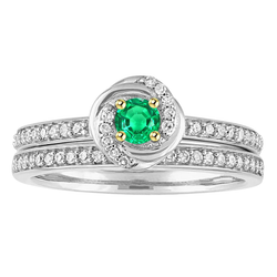 0,50 carats Émeraude Colombienne Bague Nuptiale en Or 14K