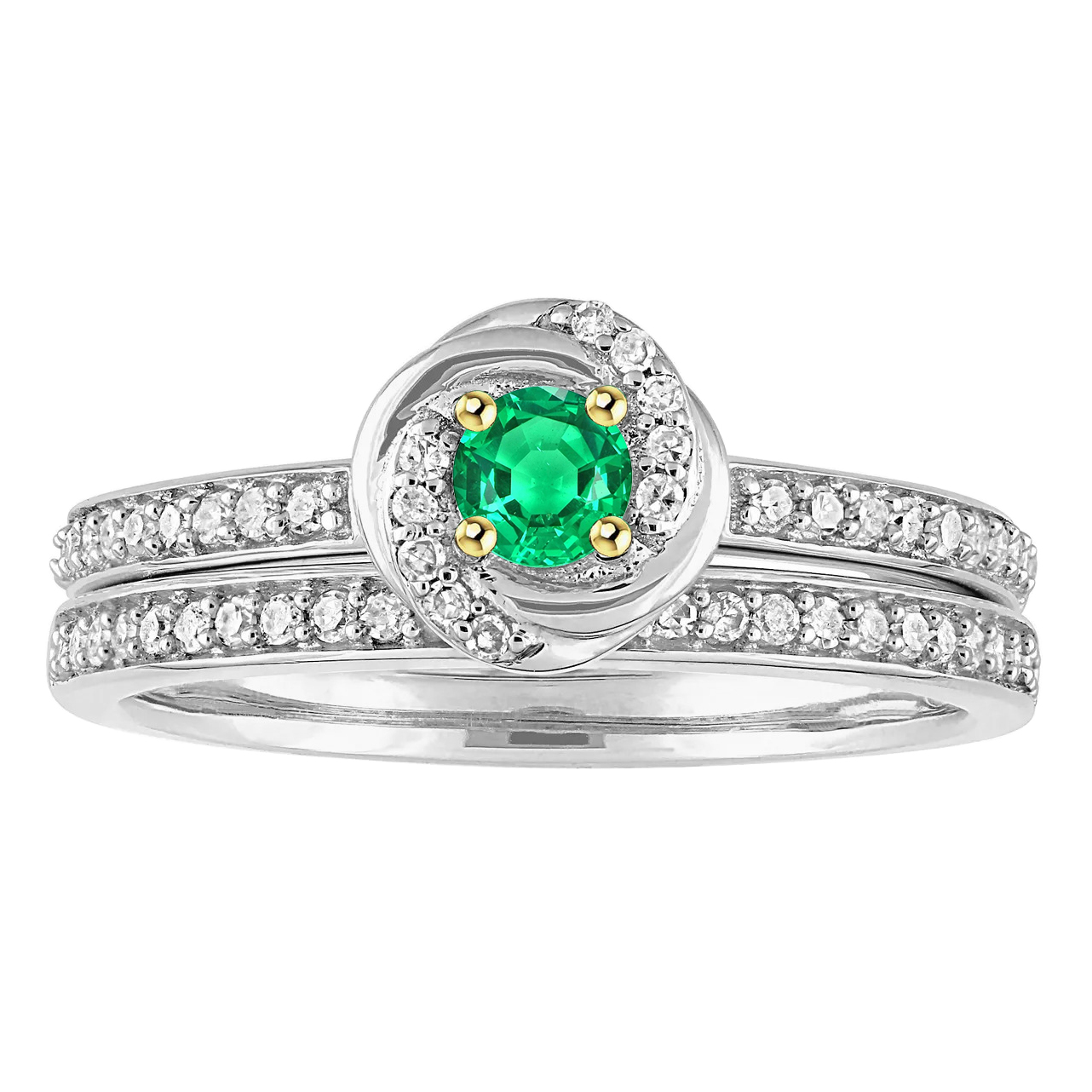 Émeraude Colombienne Bague Nuptiale 0,50 carats Or 14K Bicolore – vue principale