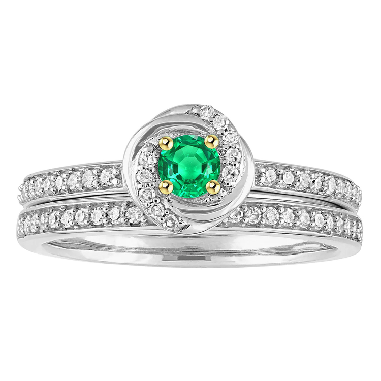 Émeraude Colombienne Bague Nuptiale 0,50 carats Or 14K Bicolore – vue principale