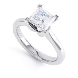 Solitaire 2.25 Carats Alliance Réel Diamant Taille Princesse Or Blanc