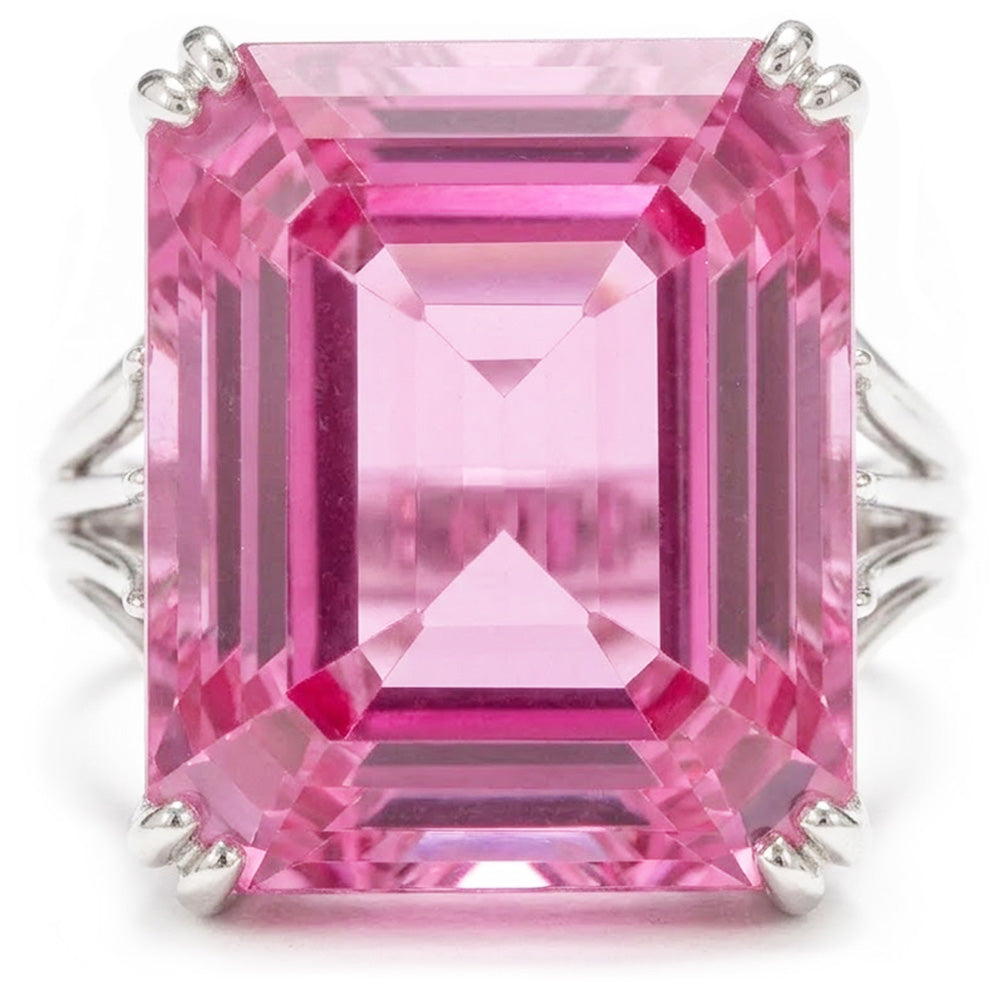 Solitaire Asscher Cut 18 CT Rose Kunzite Alliance Or Blanc