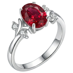 Solitaire Avec Accent 1.70 Ct. Bague Rubis Et Diamants Naturels Extraits des Mines ( et non cultivés en laboratoire ) Or Blanc 14K