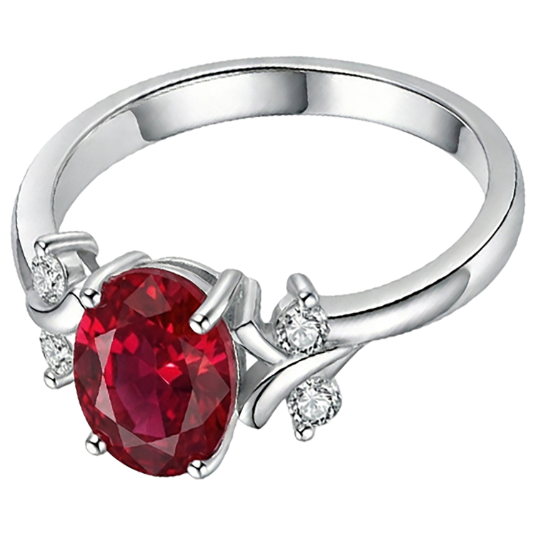 Solitaire Avec Accent 1.70 Ct. Bague Rubis Et Diamants Naturels Extraits des Mines ( et non cultivés en laboratoire ) Or Blanc 14K