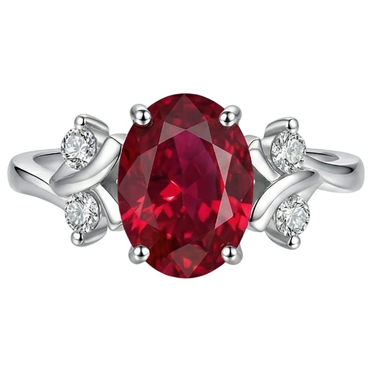 Solitaire Avec Accent 1.70 Ct. Bague Rubis Et Diamants Naturels Extraits des Mines ( et non cultivés en laboratoire ) Or Blanc 14K