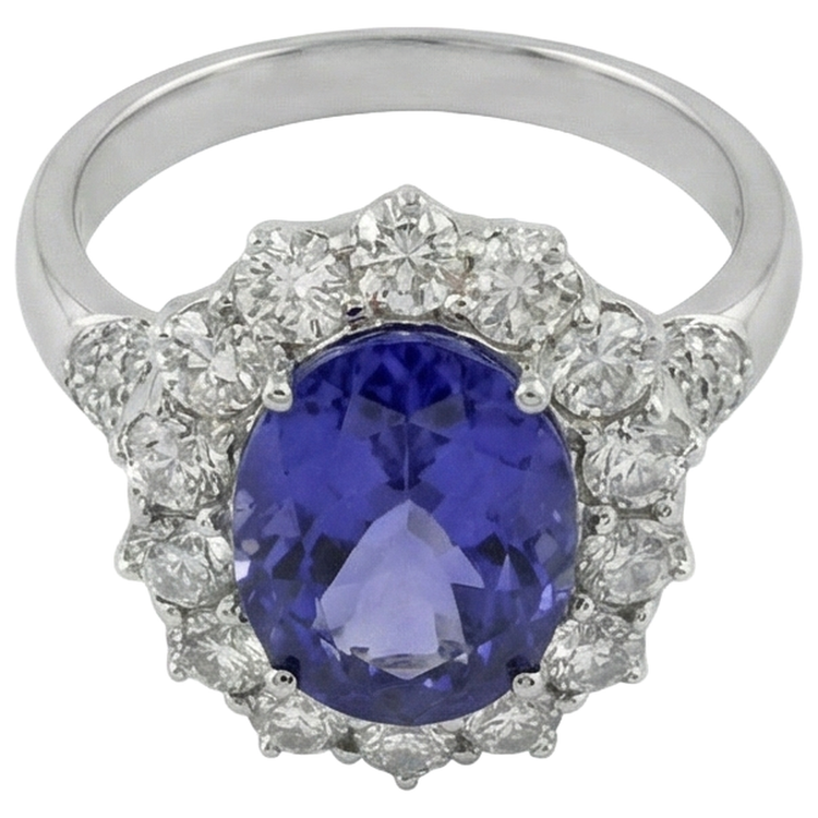 Solitaire Avec Accent 7.25 Ct. Bague Tanzanite Et Diamants