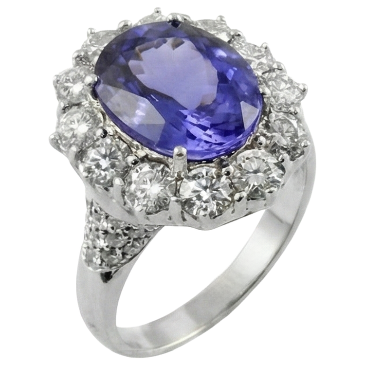 Solitaire Avec Accent 7.25 Ct. Bague Tanzanite Et Diamants