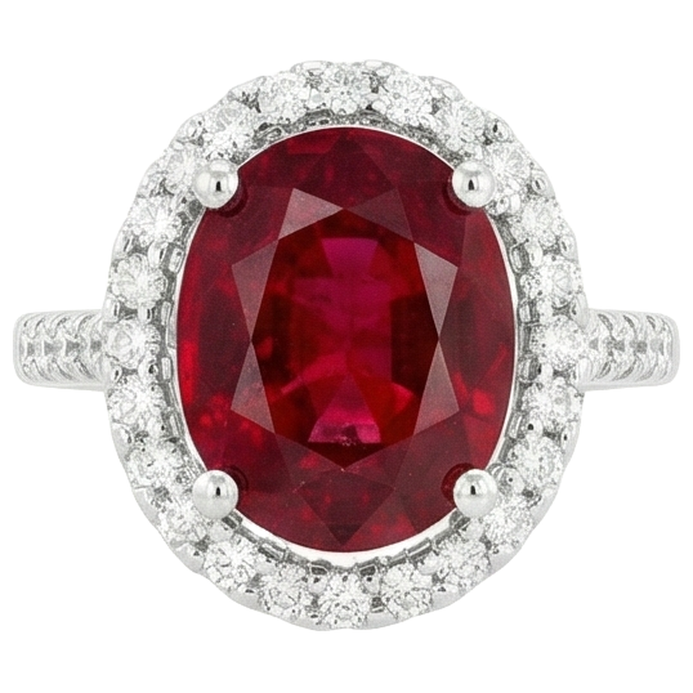 Solitaire Avec Accent 7 Ct. Bague Rubis Et Diamants Naturels Extraits des Mines ( et non cultivés en laboratoire ) Or Blanc 14K