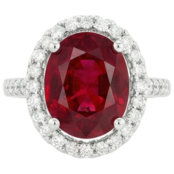 Solitaire Avec Accent 7 Ct. Bague Rubis Et Diamants Naturels Extraits des Mines ( et non cultivés en laboratoire ) Or Blanc 14K