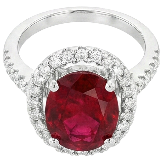 Solitaire Avec Accent 7 Ct. Bague Rubis Et Diamants Naturels Extraits des Mines ( et non cultivés en laboratoire ) Or Blanc 14K