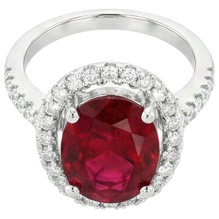 Solitaire Avec Accent 7 Ct. Bague Rubis Et Diamants Naturels Extraits des Mines ( et non cultivés en laboratoire ) Or Blanc 14K