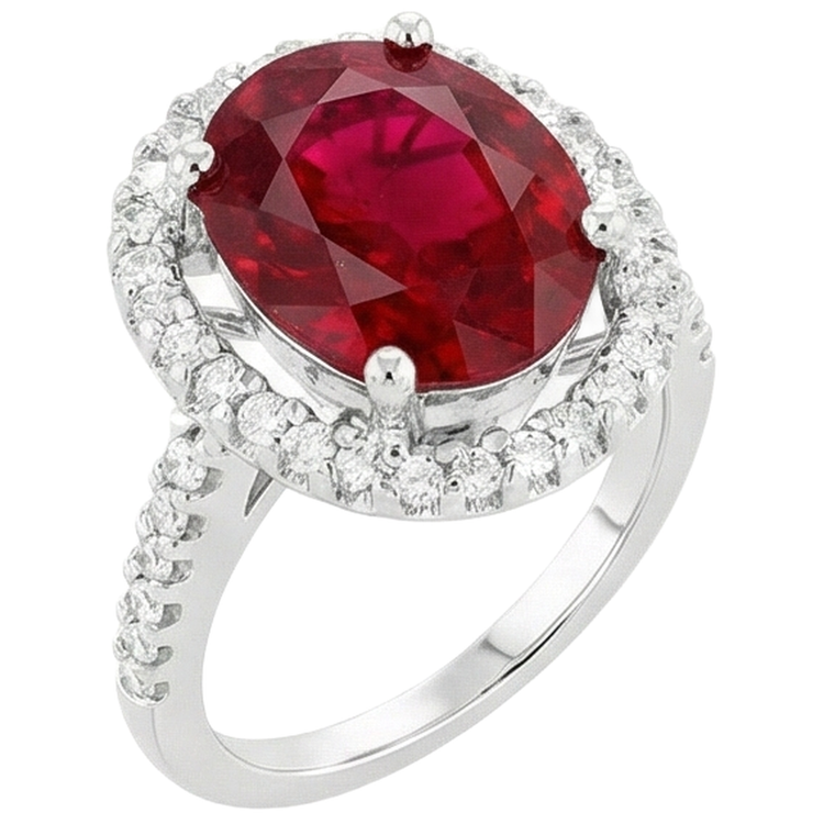 Solitaire Avec Accent 7 Ct. Bague Rubis Et Diamants Naturels Extraits des Mines ( et non cultivés en laboratoire ) Or Blanc 14K