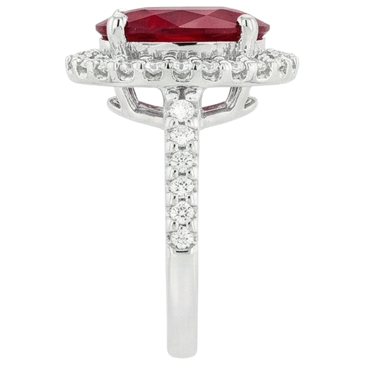 Solitaire Avec Accent 7 Ct. Bague Rubis Et Diamants Naturels Extraits des Mines ( et non cultivés en laboratoire ) Or Blanc 14K